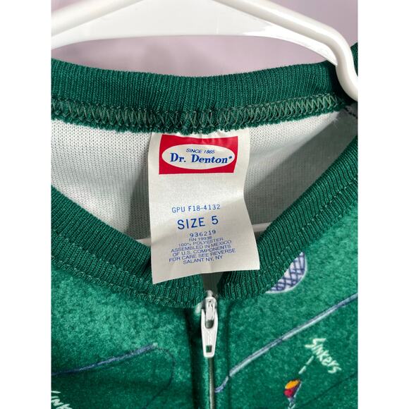 NEW 90s Vintage Dr Denton Toddler Size 5 Green Fishing Full Zip Pajamas Fish - Picture 4 of 5